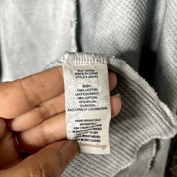 Soft Surroundings Cadence Thermal Cardigan Top Embroidered Cuff Gray Waffle L - Picture 3 of 8